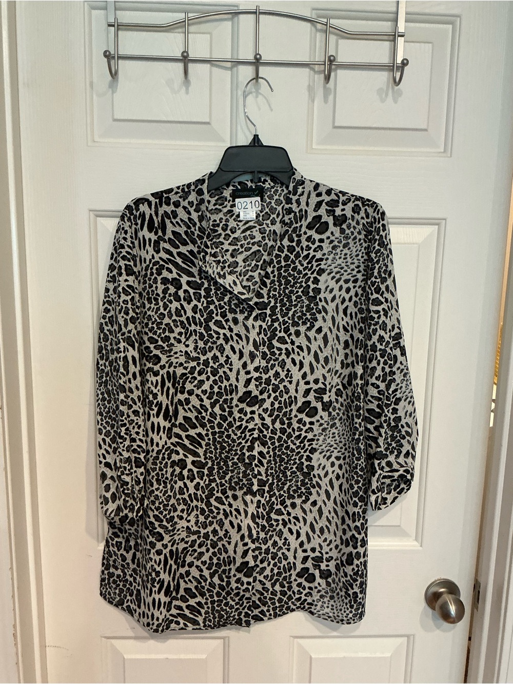 Animal Print V-Neck Blouse - Black and Cream